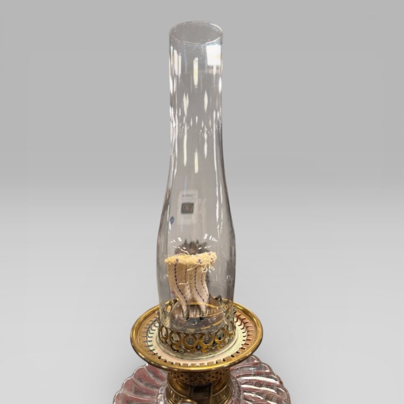 Antique Victorian Cranberry Etched Glass Oil Lamp With Brass Column - Image 12